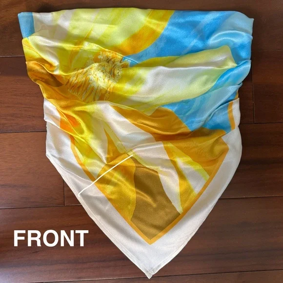 STRAPLESS ABSTRACT SATIN EFFECT SCARF TOP - Picture 9 of 13